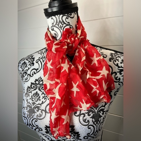 Larioseta Como Barbieri Italy Womens Red & White Starfish Nautical Silk Scarf - Picture 3 of 11